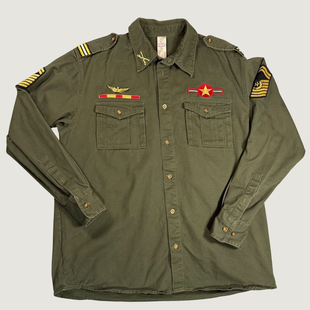 AJ Mark aviator patch Military Shirt Mens XL Green Cotton